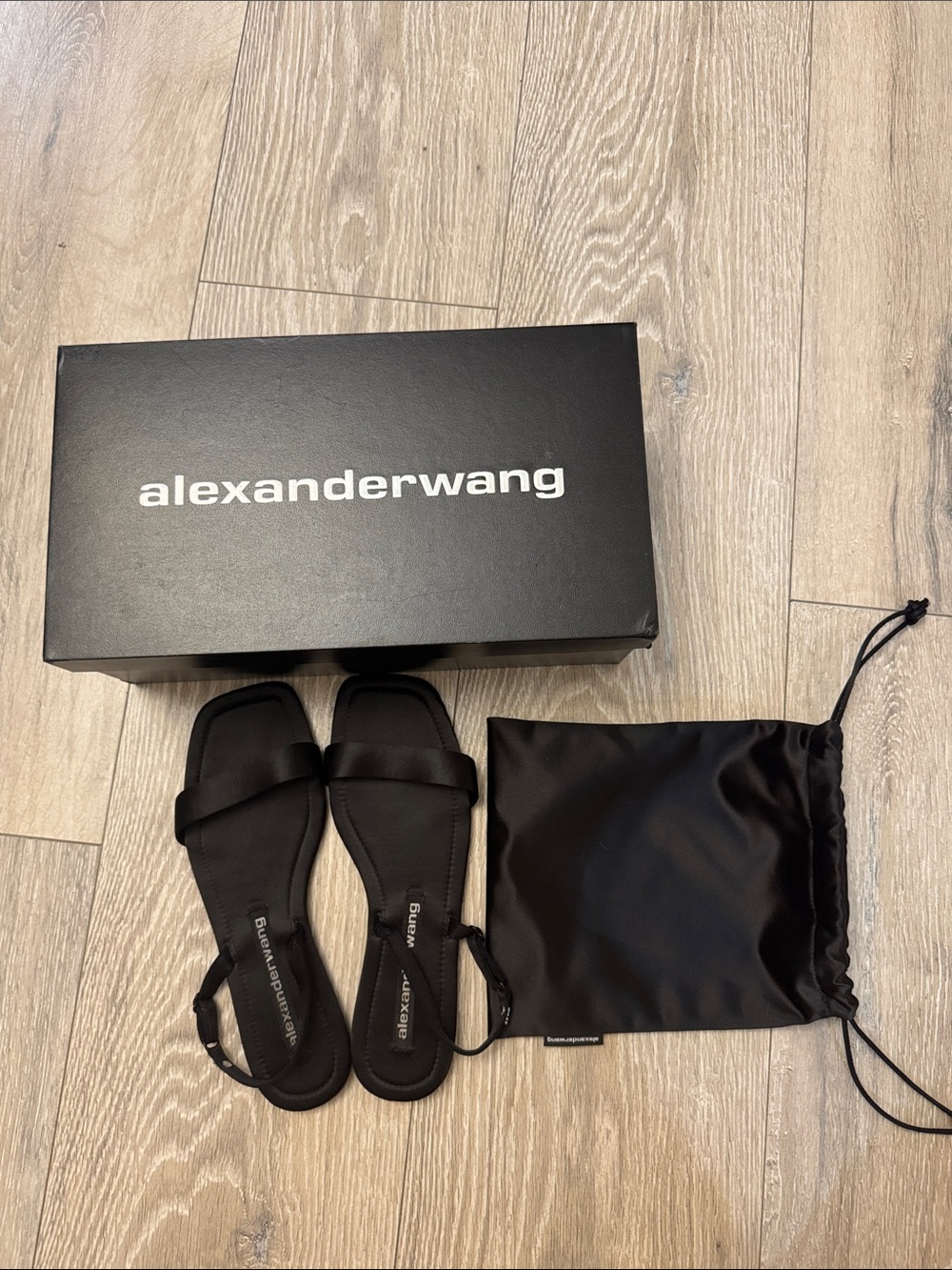 Alexander Wang Black Satin Slide Sandals